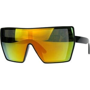 Shield Sunglasses Yellow‎ Mirrored Lens Futuristic Visor UV400 Protection Shades